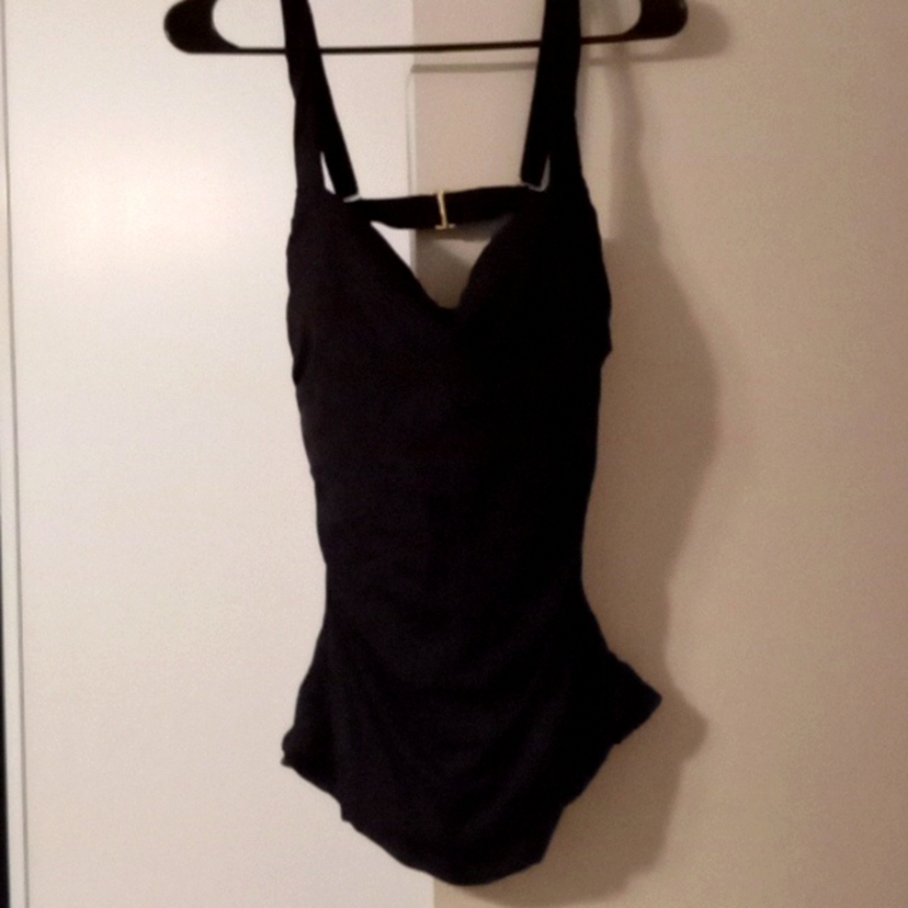 Athleta square neck bra cup tankini ruched swim top 40D/DD